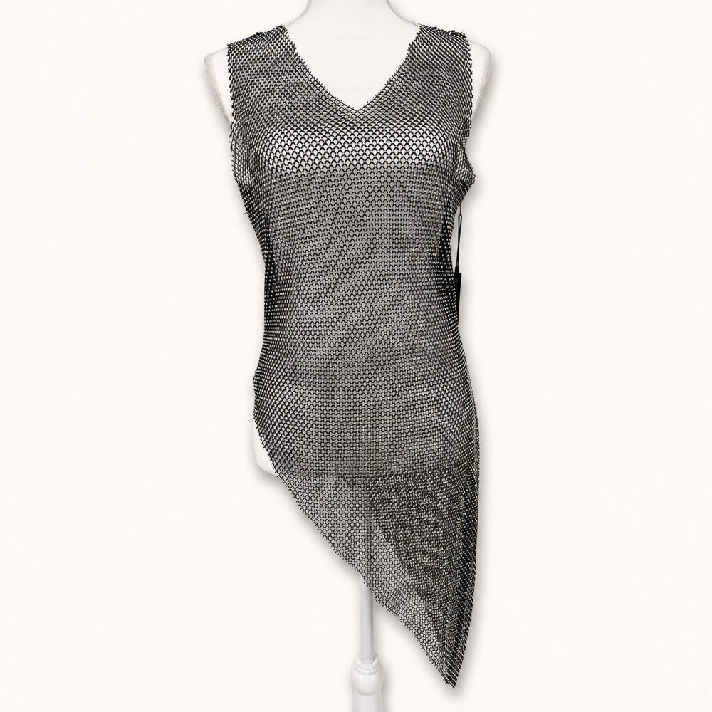NEW Haute Monde Womens OS Top Rhinestone Mesh Asymmetrical‎ Fishnet Festival Max
